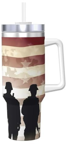 Bicchiere da caffè americano con manico e cannuccia isolato sottovuoto, in acciaio inox, a doppia parete, elegante, da viaggio, per donne e uomini