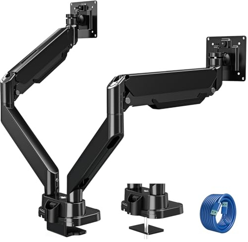 ELIVED Monitor Halterung 2 Monitore für 13-39 Bildschirme hält 2-15 kg | Gasfeder Monitor Arm Monitor mit VESA 75/100mm, Bildschirmhalterung 2 Monitore mit USB Kabeln EV3206