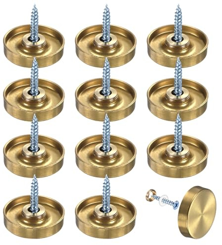 M METERXITY 12-Pack Screw Covers Caps, 1 Dia Stainless Steel Brushed Mirror Decorative Screws Cap Nails Fasteners for Sign Advertising Hardware/Bathroom Upholstery Head Covers [Gold Tone]