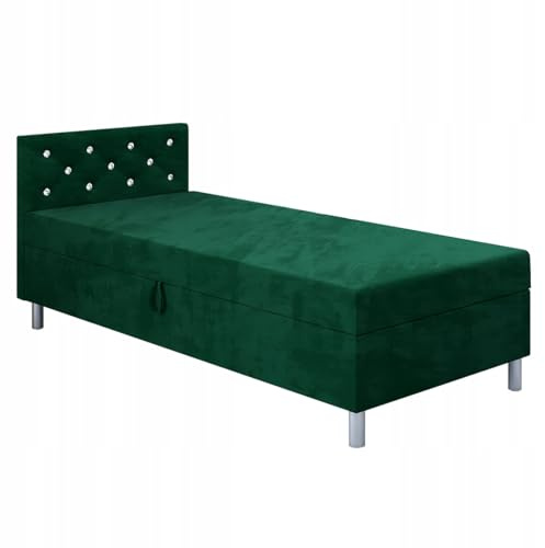 TAPCZANY24 - Boxspringbett Princess, Bett mit Matratze 120 cm Breite | Polsterbett mit Bettkasten, Taschenfederkernmatratze, Einzel Bed mit Veloursbezug, Komfortabel Bette - Flasche Grüner Velours