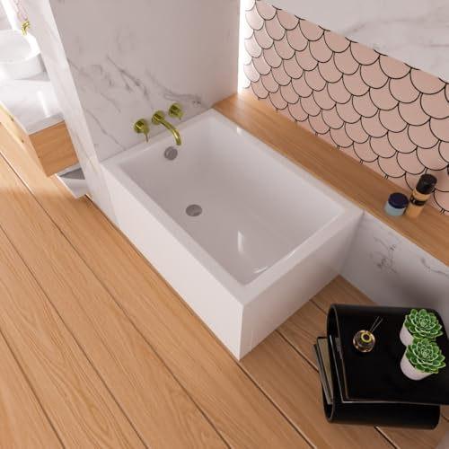 ECOLAM Badewanne Marella 100x70cm Schürze kleine Acrylwanne Rechteck Ablauf | Raumsparend weltbekannter Hersteller Top Qualität echtes Sanitäracryl modern Verkleidung keine Fliesen nötig