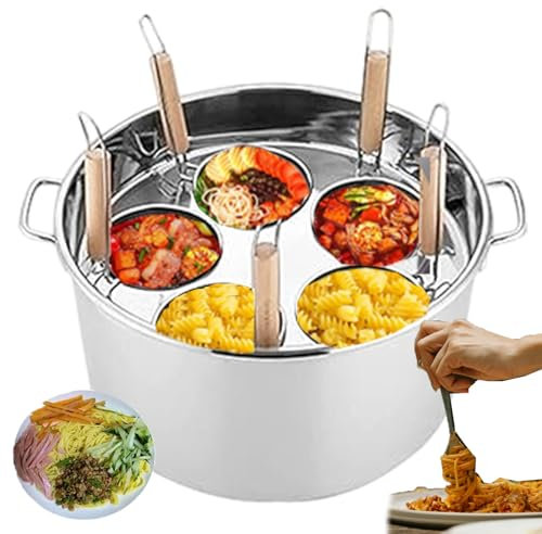 Olla comercial multiusos de acero inoxidable con 5 orificios para cocinar pasta - Máquina para cocinar fideos para cocinas domésticas o restaurantes - Máquina y hervidor de espaguetis - Divisor y cola