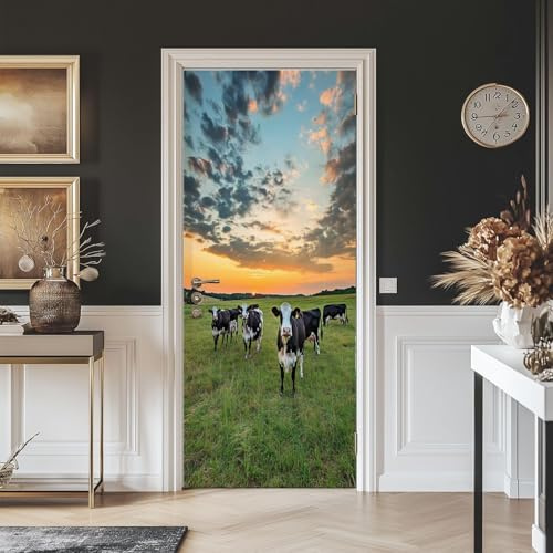 Türbekleben Graslandkuh Türtapete, Selbstklebend TürPoster Tier Kuh Türbilder, 3D Fototapete Türfolie Poster Tapete Türaufkleber Tür Tapeten 77 x 200 cm q.9223