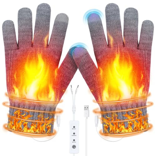 Snorthy Guantes Calefactables USB para Hombres y Mujeres Guantes para Pantallas Táctiles Invierno 3 Temperatura Felpa Gruesa Trabajo Frio Guantes Invierno para Esquí Senderismo Regalo (Gris)