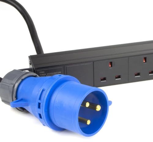 kenable PDU 6 Way UK Sockets 32A Commando Power Distribution Unit 19 Rack Mount Horizontal 4mm² Cable 3m