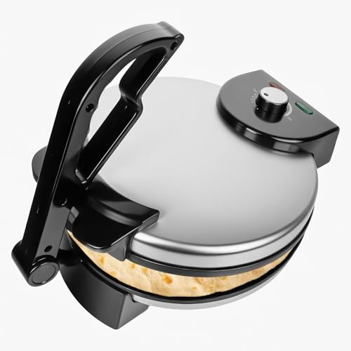 1200W 25,4 cm Roti-Maker von mit kostenlosem Roti-Wärmer – Indischen Chapati, Tacos, Tortilla, Roti AC220-240V 50/60Hz, EU-Stecker, Silvery