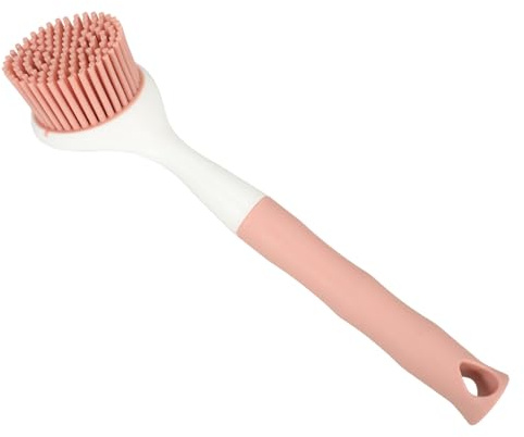 HONITANO Spazzola per Piatti in Silicone con Manico Lungo Ergonomico Resistente all Usura e Antigraffio per Pulizia Pentole Setole Morbide per Stoviglie e Pentolame Colore Rosa