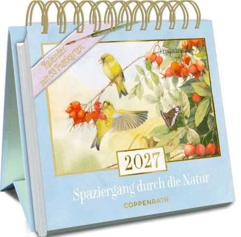 Kalender mit 53 Postkarten: 2027 - Spaziergang durch die Natur: Tischaufsteller mit Wochenkalendarium, illustrierten Postkarten mit Perforation (Postkartenkalender)