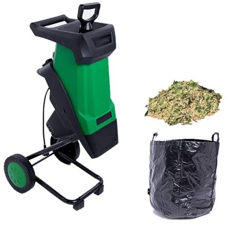 2400-W-Laubhäcksler, Gartenhäcksler Und -schredder Für 0–40 Mm Durchmesser, Häcksler, Doppelmesser, Häcksler Und Mulcher Mit 50-Liter-Auffangsack, Für Laub, Zweige Und Gartenabfälle,Green