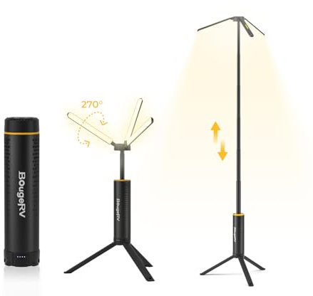 BougeRV T1 Telescopic Camping Light, 3000LM Rechargeable Lantern, Black | 3-Leaf Area Light, 1.68m Height, Up to 102H, 15600mAh, IPX5, Portable Camping Lamp for Tent, Garage, Overlanding, Emergency