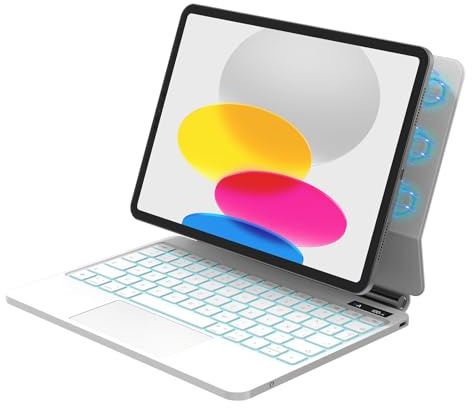 Bettdow Teclado para iPad A16 11 Generación 11 2025/10 Generación 10,9 | QWERTY Español Ñ Diseño Magnético Flotante Teclado con Trackpad y Retroiluminado para iPad A16 11/iPad 10, Blanco