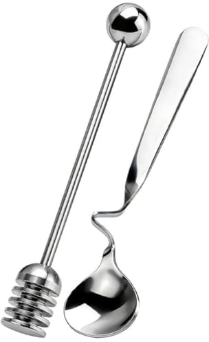 Qomcsrl Cucharas de Miel de Acero Inoxidable y Cucharón 2PCS, Cucharas para y Servir Café.