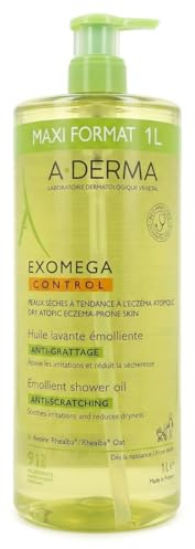 A-DERMA Exomega Control - Aceite de lavado 1L - Aceite de lavado suavizante antiarañazos, para piel seca y propensa a neurodermatitis, cara y cuerpo, limpieza sin jabón, botella de 1000 ml
