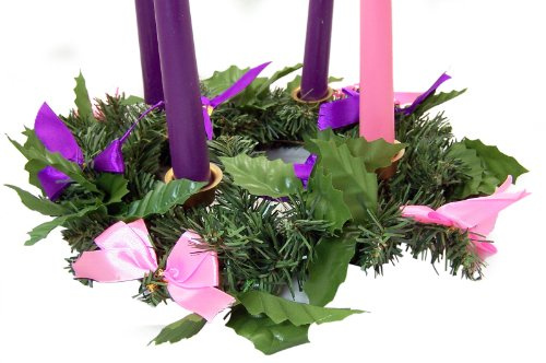 Religious Gifts - Christmas Centerpiece Advent Wreath Candle Holder with Silk Ribbon, 10 Inch
