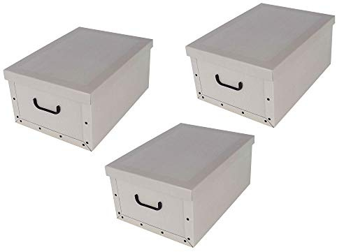 Kreher 3 Stück XXL Dekokarton in moderner Trendfarbe Classic Beige mit dezenten Streifen. Praktisch und edel für Haushalt, Büro oder zum Verschenken! Mit Griffen zum Tragen und XXL Volumen!