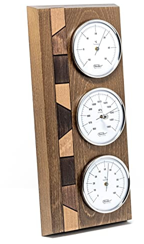 Fischer 9171-31, Wetterwarte, Echtholz, Messstation, Made in Germany | Wetterstation mit Thermometer, Barometer, Hygrometer, Messbereich 20-100 % r. F. und -35-65 °C, Genauigkeit ± 5 % r. F.