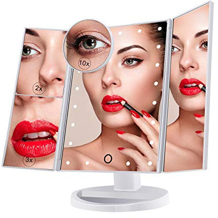 Nestling Miroir de Maquillage Triple grossissant, avec 21 LED, Miroir Lumineux 10 x / 3 x / 2 x avec écran Tactile, Double Alimentation, Rotatif à 180 °