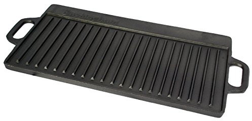 Buckingham Reversible Cast Iron Griddle Pan Pre-Seasoned Double Sided Grill Pan with Handle Flat & Ridged Surfaces for BBQ Grilling Oven Safe Gas Ceramic Induction Hob Compatible 50 cm