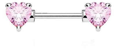 beyoutifulthings Brustwarzen-Piercing ZIRKONIA Herzen Brust-Piercing Intim-Piercing CHIRURGENSTAHL Silber Gold Roségold Stab 1,6mm 12/16mm