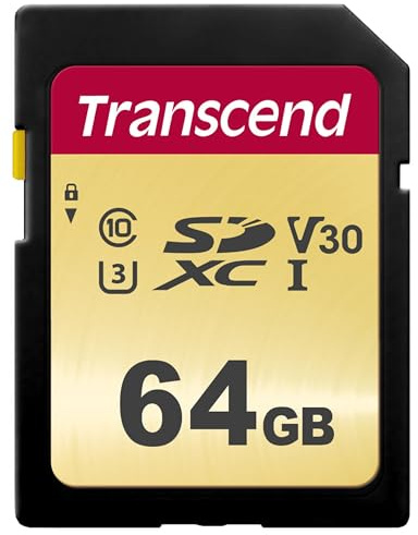 Transcend 64GB SDXC 500S Speicherkarte UHS-I, C10, U3, V30, 4K, Full HD, MLC, bis zu 95/50 MB/s (ideal für DSLR-Kameras und professionelle Camcorder) mit Frustration-Free-Verpackung - TS64GSDC500S-E