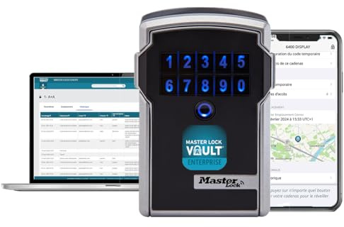 Master Lock Smart Connected Schlüsseltresor zur Wandmontage, Bluetooth oder Kombination, mittel 83 x 127 x 59 mm, Outdoor, für Profis, Schwarz und Grau