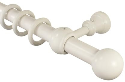 Gardinenstange weiß lackiert aus Holz 28 mm Durchmesser, Wand- oder Deckenmontage, Lieferung mit Gardinenringen, 200 cm