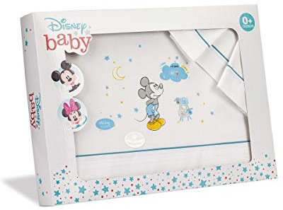 Interbaby MK006-11 3Stück Bettwäsche Wiege Disney Mickey Mouse Weiss/Blau, blau, 180 g