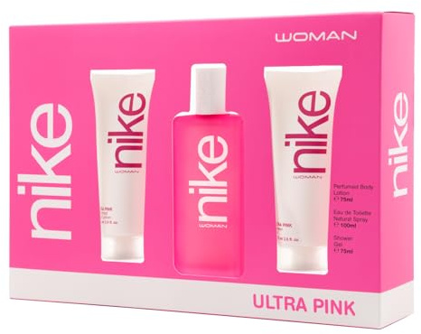 NIKE - Ultra Pink Colonia 100ml + Crema de Cuerpo 75ml + Gel de Baño 75ml, Estuche de Regalo Mujer, Eau de Toilette Natural y Femenina, Aroma Oriental Gourmand, Fragancia Fresca, Rebelde y Duradera