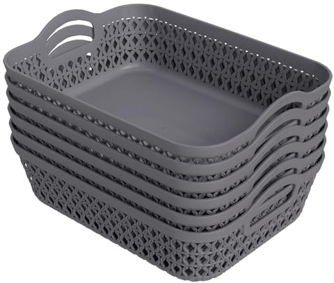 Lesbye Set of 6 Plastic Storage Basket Trays, Grey Plastic Baskets Tray