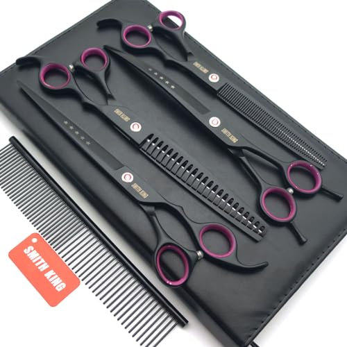 8,0 Zoll Professionelles Hundepflegescheren-Set Gerade & Ausdünnen & Gebogen & Chunker 4 Stück in 1 Set (mit Kamm)