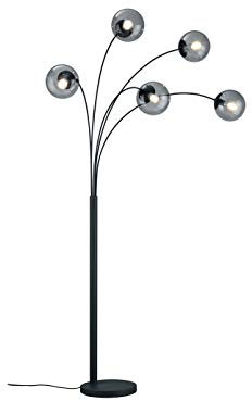 5-flammige Bogenleuchte mit Kugel Lampenschirmen aus Rauchglas, Höhe 180cm