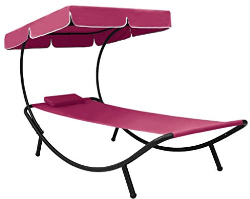 vidaXL Garten Sonnenliege mit Sonnendach Kissen Gartenliege Liege Relaxliege Gartenmöbel Strandliege Freizeitliege Saunaliege Rosa