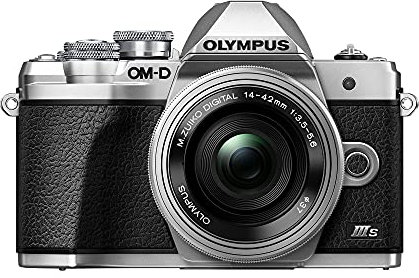 Olympus OM-D E-M10 Mark III S Systemkamera-Set, 16-MP-Sensor, 5-Achsen-Bildstabilisation, HD LCD-Bildschirm, 4K, Wi-Fi, elektronischer Sucher, Silber, inkl. M.Zuiko Digital ED 14-42mm EZ, Silber