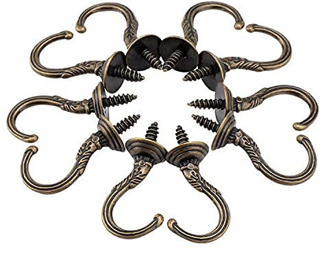 RoserRose Ganchos de Rosca, Ganchos de tornillo de pared para techo Vendimia, Adecuado para uso en Interiores y Exteriores, Ropa, Luces, Pequeños Colgantes, etc(10 Piezas/bronce)