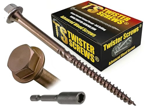 Twister Screws Hex Head Timber Screw | 6.7 x 150mm | Tan | Box of 25 | Double-Threaded, Hardened Carbon Steel, Multipurpose, Ruspert Corrosion protection, Type 17 Ultra Sharp Grab Point