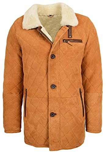 House of Leather Herren Echt Schaffell Mantel Kreuzen Stich Shearling Anorak Edwin