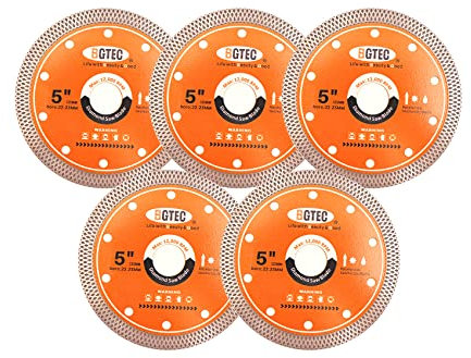 Super-Thin Diamond Tile Blade with Mesh Rim,BGTEC 5Pcs 5 Inch/125MM x Arbor 22.23mm Angle Grinder Cutting Disc For Dry or Wet Cutting Porcelain Ceramic Marble Granite