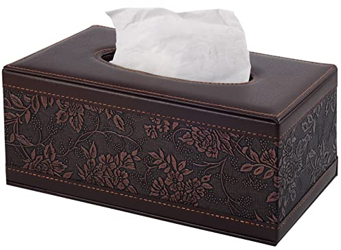 Antique PU Leather Tissue Box Holder Cover Rectangular Napkin Case Dispenser,Home Office Car Tissue Holder with Magnetic Bottom,Facial Tissue Organizer (Retro)