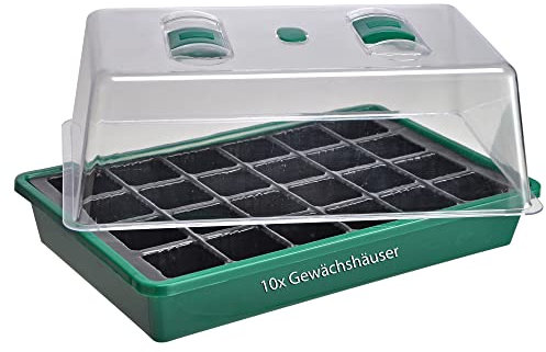 Novatool 10x Anzuchtset Gewächshaus I Zimmergewächshaus XXL Fensterbank Treibhaus Gewächshaus klein I Anzuchtsset Anzuchthaus Kräuter I Mini Gewächshaus Fensterbank Balkon