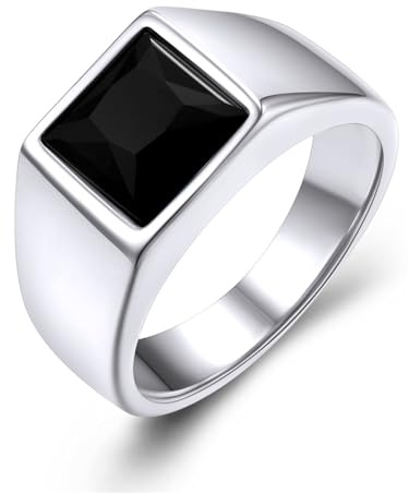 GoldChic Anillo Precioso Agata Negra Anillo Sello Acero Hombre, Talla 59.5 Anillo Banda Grande