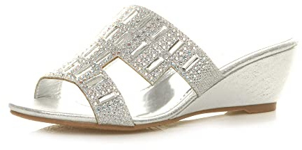 AJVANI Dam damer medelhög låg klack kil peeptoe utskuren diamantsandaler skor storlek, Silver 2, 40 EU