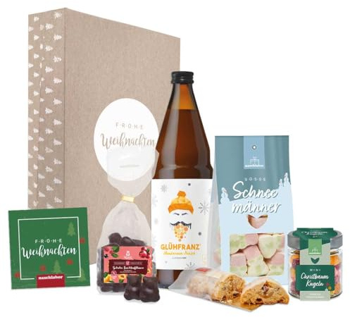 naschlabor | Weihnachtsgeschenkbox exklusiv | Frohe Weihnachten und Weihnachtswünsche | Ein Geschenk für Frauen und Männer in der Weihnachtszeit | Marshmallows und Fruchtgummis zu Weihnachten