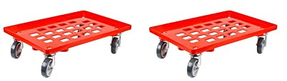 SparSet 2x Transportroller für Euroboxen 60x40cm mit Gummiräder rot | Gitter/Rasterdeck | 4 Lenkrollen | Traglast 300kg | Kistenroller Logistikroller Rollwagen Profi-Fahrgestell
