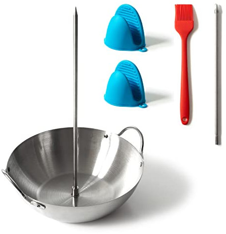 Rimcrow Spiedino verticale per tacos Al Pastor, barbecue Hack verticale spiedo supporto per forno Shawarma kebab, grill o affumicatore; 2 misure di spiedini in acciaio inox, spazzola per imbastire e