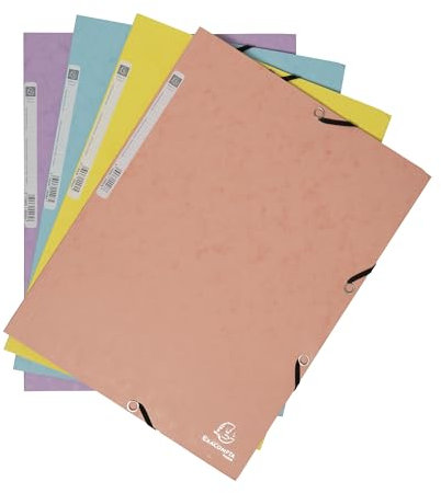 Exacompta - Réf. 55560E - Paquet de 5 chemises à élastiques - pochettes 3 rabats - en carte lustrée 400 g/m2 Aquarel - dimensions 24 x 32 cm pour documents au format A4 - couleurs assorties