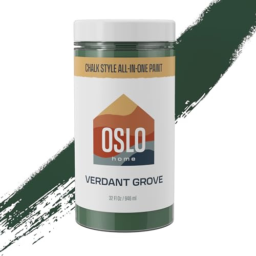 Oslo Home Chalk Style All In One Paint, Green (Verdant Grove), Quart(32oz), Matte, no Sanding or Priming, for Furniture, Home Decor