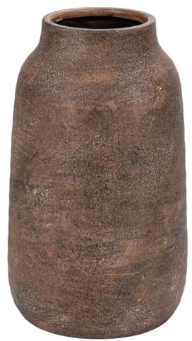 Briful Tall Rustic Ceramic Vase 9.6” – Vintage Distressed Pottery Flower Vase with Antique White-Wash Finish – Farmhouse Table Decor & Shelf Accent (Not Waterproof), Brown