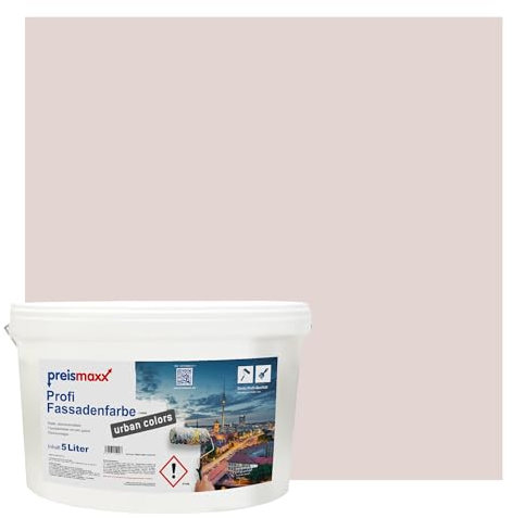Preismaxx Profi Fassadenfarbe urban colors, bunte Außenfarbe, rosa, beigerosa, beige pink 5L, matte, wasserabweisende Aussen-Dispersion, hohe Wasserdampfdurchlässigkeit