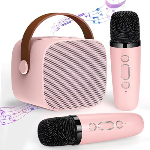 ABRVUAHM Microfono per bambini (Pink 2 Mic) Bluetooth 5.0, Rosa, Femminile, Modificatore vocale