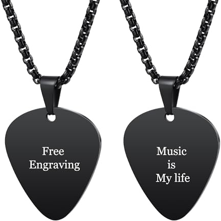 INBLUE Collana Personalizzata con Plettro per Chitarra per Uomo Inciso con Testo/Foto Ciondolo per Chitarra in Acciaio Inox Roccia Punk Fresco Gioielli Regalo per Amanti della Musica A2 - Testo